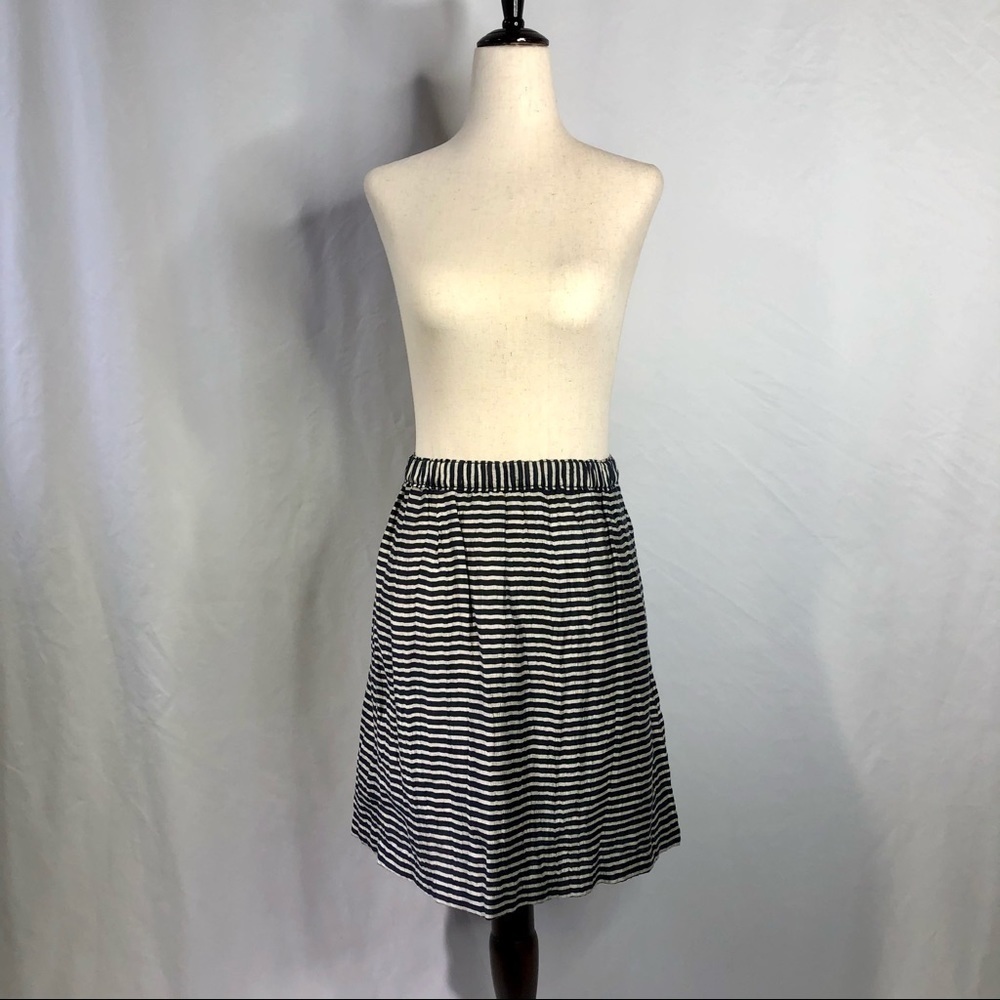 LOFT linen blend ecru black elastic waist skirt S